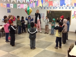 Preschool class practicing their song for the Festa Junina.